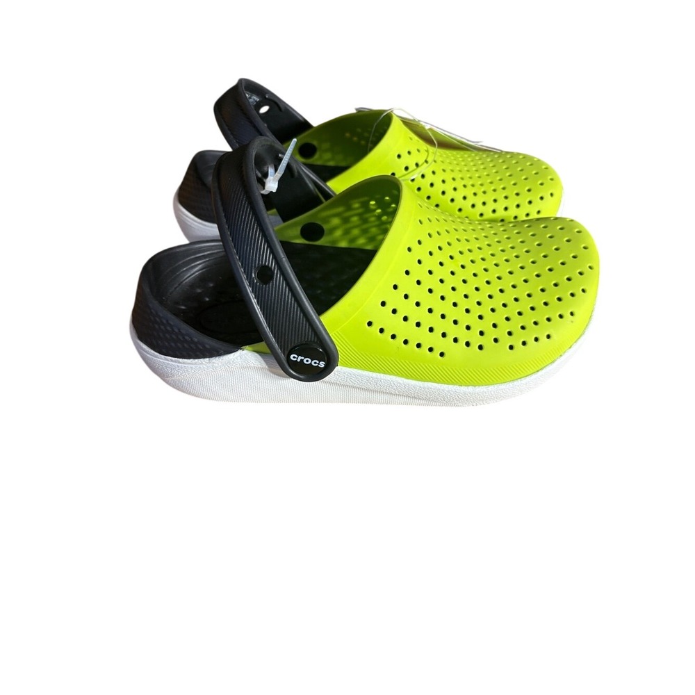 CROCS Kids J1 Literide Clog Bright Lime w/Black Strap Foam Waterproof NEW - Picture 2 of 7